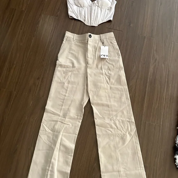Zara wide leg cream pants and cropped top